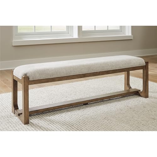 Cabalynn Farmhouse Upholstered 63" Dining Bench, Beige & Light Brown
