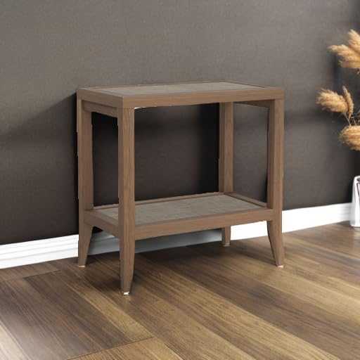 Rattan Nightstands Set of 2 Bedside Table - Boho Narrow End Table Living Room Set of 2 Side Table with Rattan Storage Shelves for Small Space
