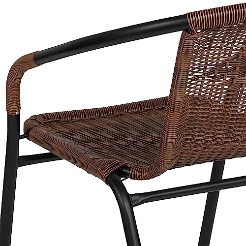 Lila Modern Rattan Stackable Dining Chairs, Indoor/Outdoor Bistro Chairs for Patio or Restaurant, Set of 4, Brown