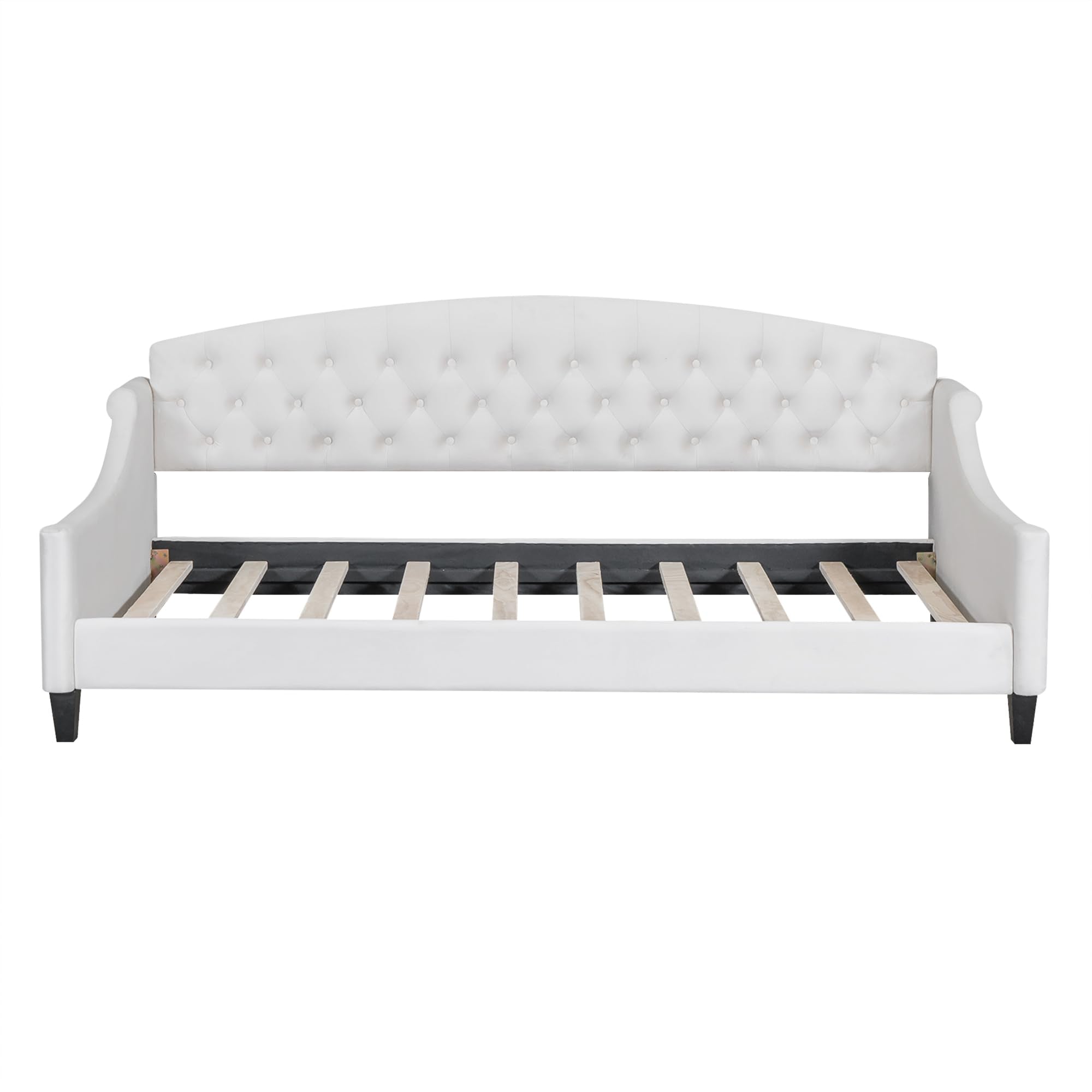 Twin Size Upholstered Daybed, Luxury Tufted Button Sofa Bed Frame for Bedroom & Living Room, Elegant Twin Daybed, Beige