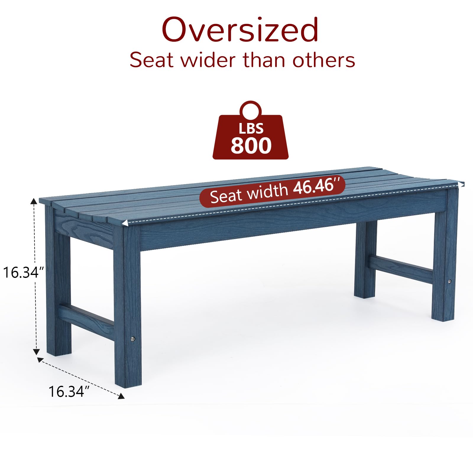 Outdoor Bench, 2-Person Patio Dining Bench, Waterproof Garden Bench, Never Rot or Fade, for Porch, Garden, Deck, and Entryway, Blue