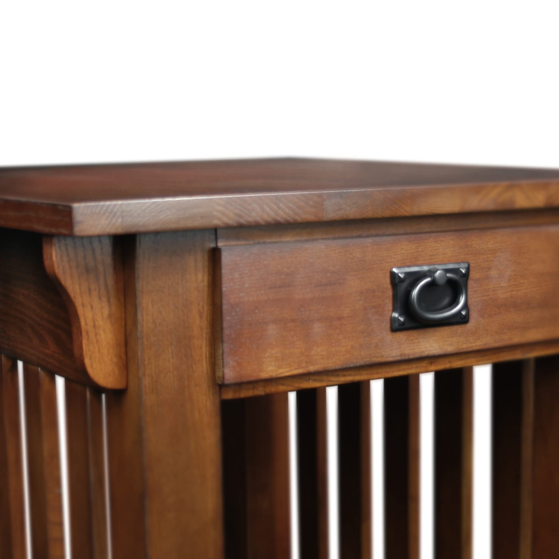 Mission End Table, Solid Wood with Drawer & Bottom Shelf, Slatted Sides, Easy Assembly, Medium Oak, 25"W x 22"L x 23"H, Model 8207