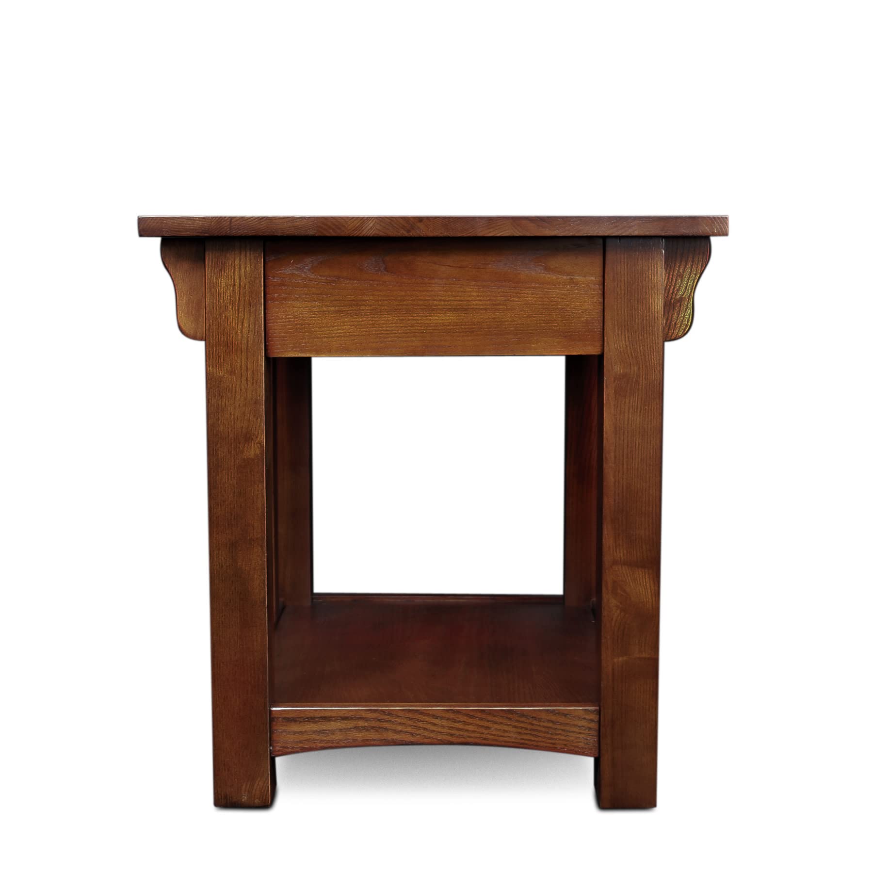 Mission End Table, Solid Wood with Drawer & Bottom Shelf, Slatted Sides, Easy Assembly, Medium Oak, 25"W x 22"L x 23"H, Model 8207