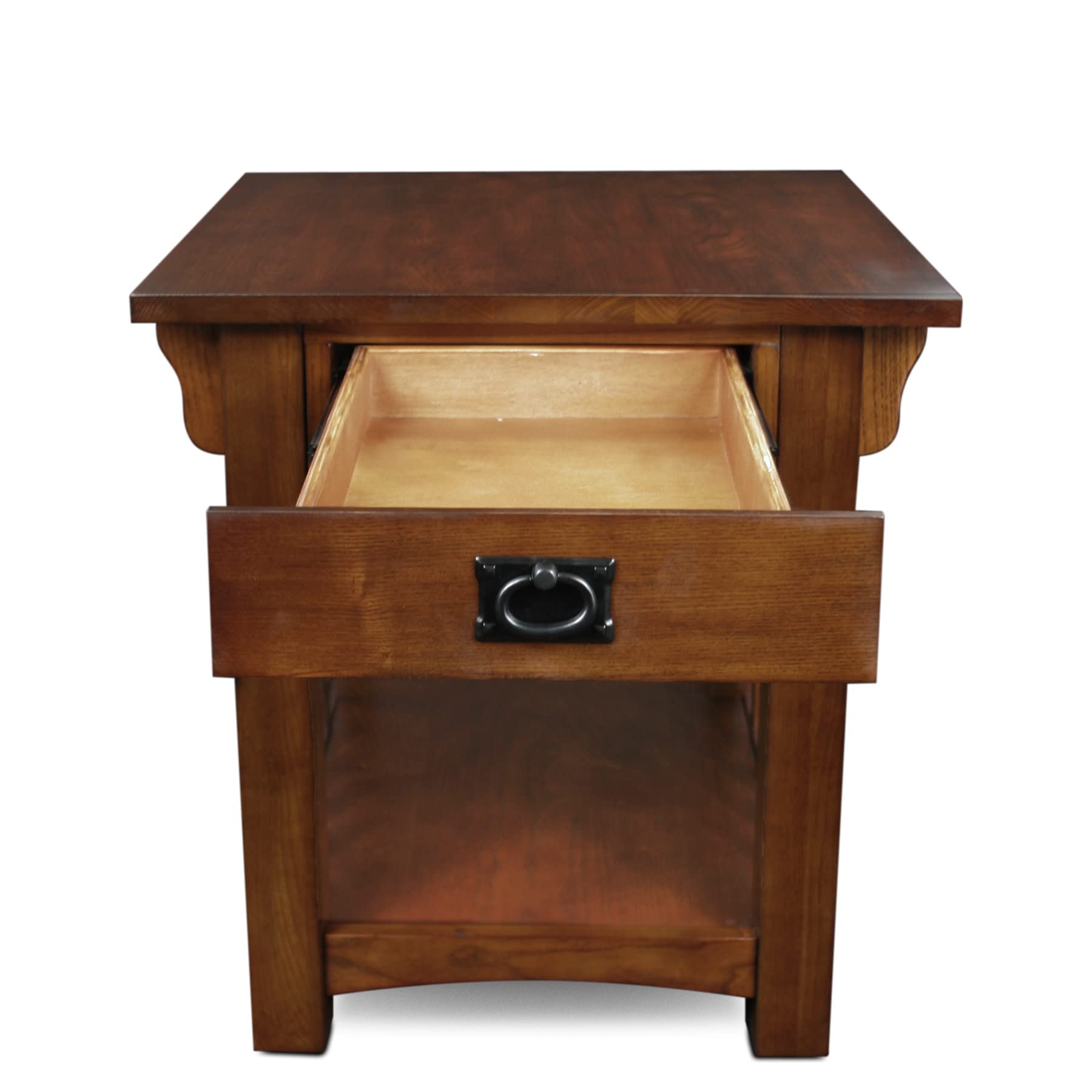 Mission End Table, Solid Wood with Drawer & Bottom Shelf, Slatted Sides, Easy Assembly, Medium Oak, 25"W x 22"L x 23"H, Model 8207