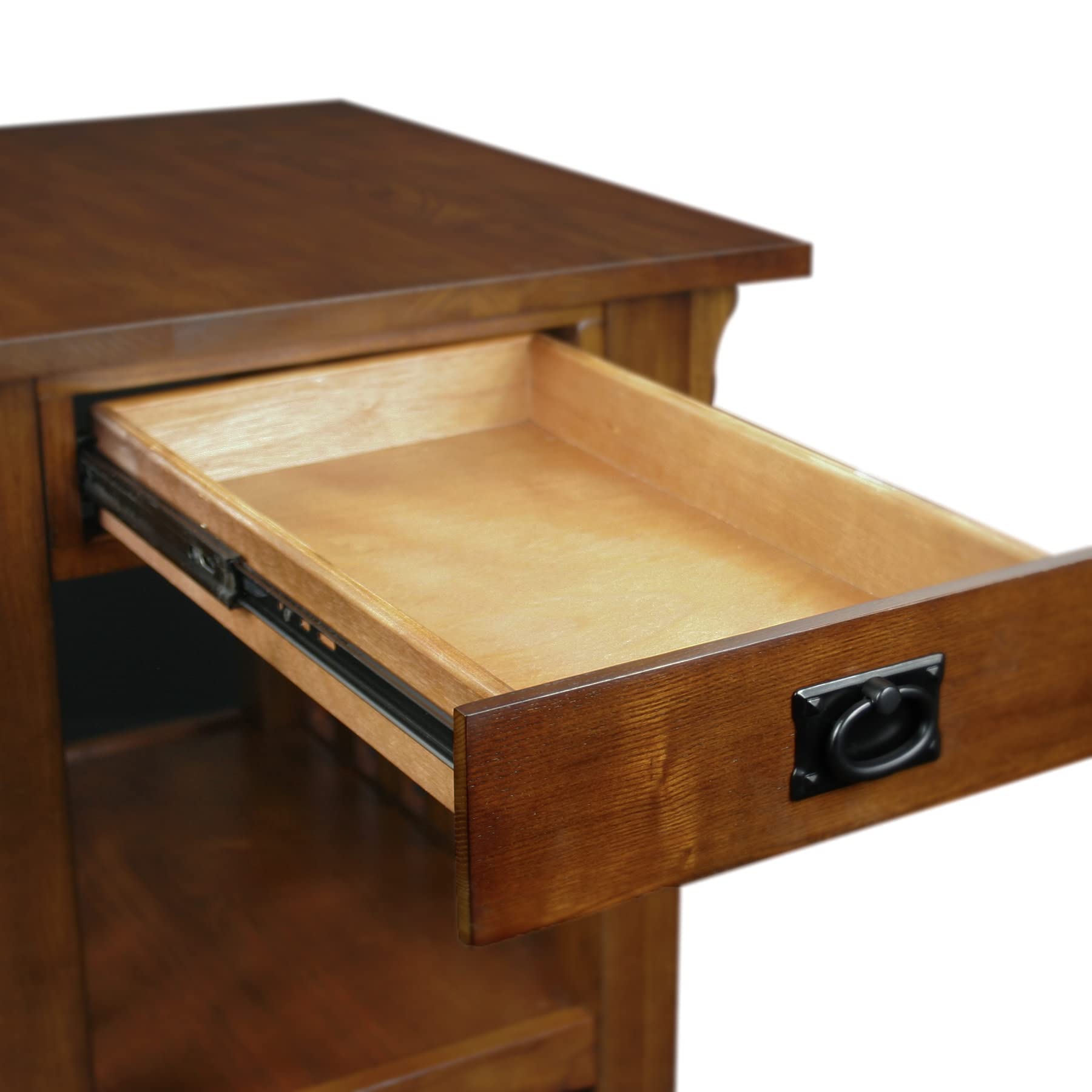 Mission End Table, Solid Wood with Drawer & Bottom Shelf, Slatted Sides, Easy Assembly, Medium Oak, 25"W x 22"L x 23"H, Model 8207
