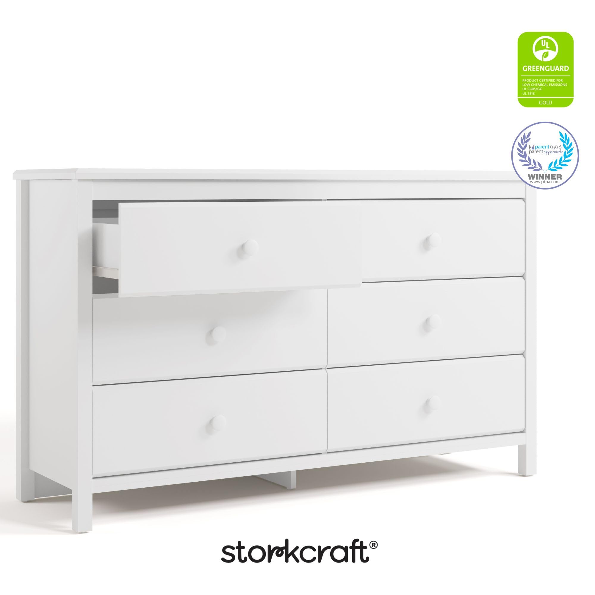 Alpine 6-Drawer Double Dresser (White), GREENGUARD Gold Certified Nursery & Kids Storage Chest, Modern Bedroom Organizer