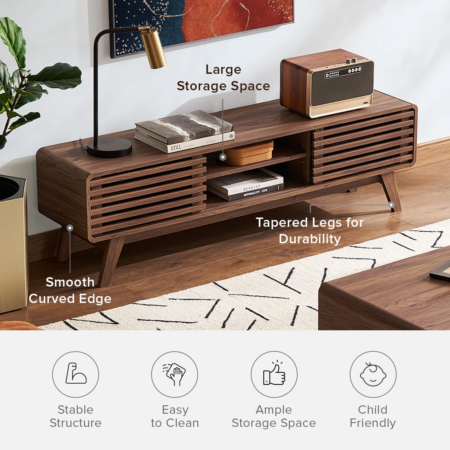 Ensley TV Stand, Mid-Century Modern Television Stand for 55/60/65 inch TV, Farmhouse Entertainment Center with Storage, Media Console Credenza Table for Living Room, Bedroom (Walnut, 59")
