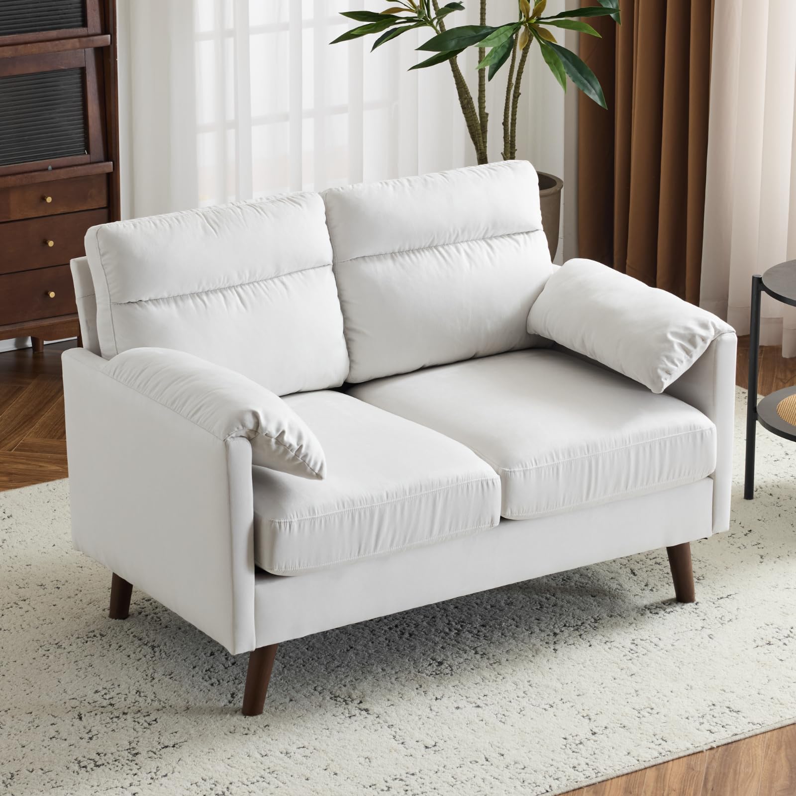 48.8" Mini Loveseat Sofa Couch, Small Suede Nap Upholstered Loveseat for Living Room, Apartment, Home Office, Comfy Beige Seating