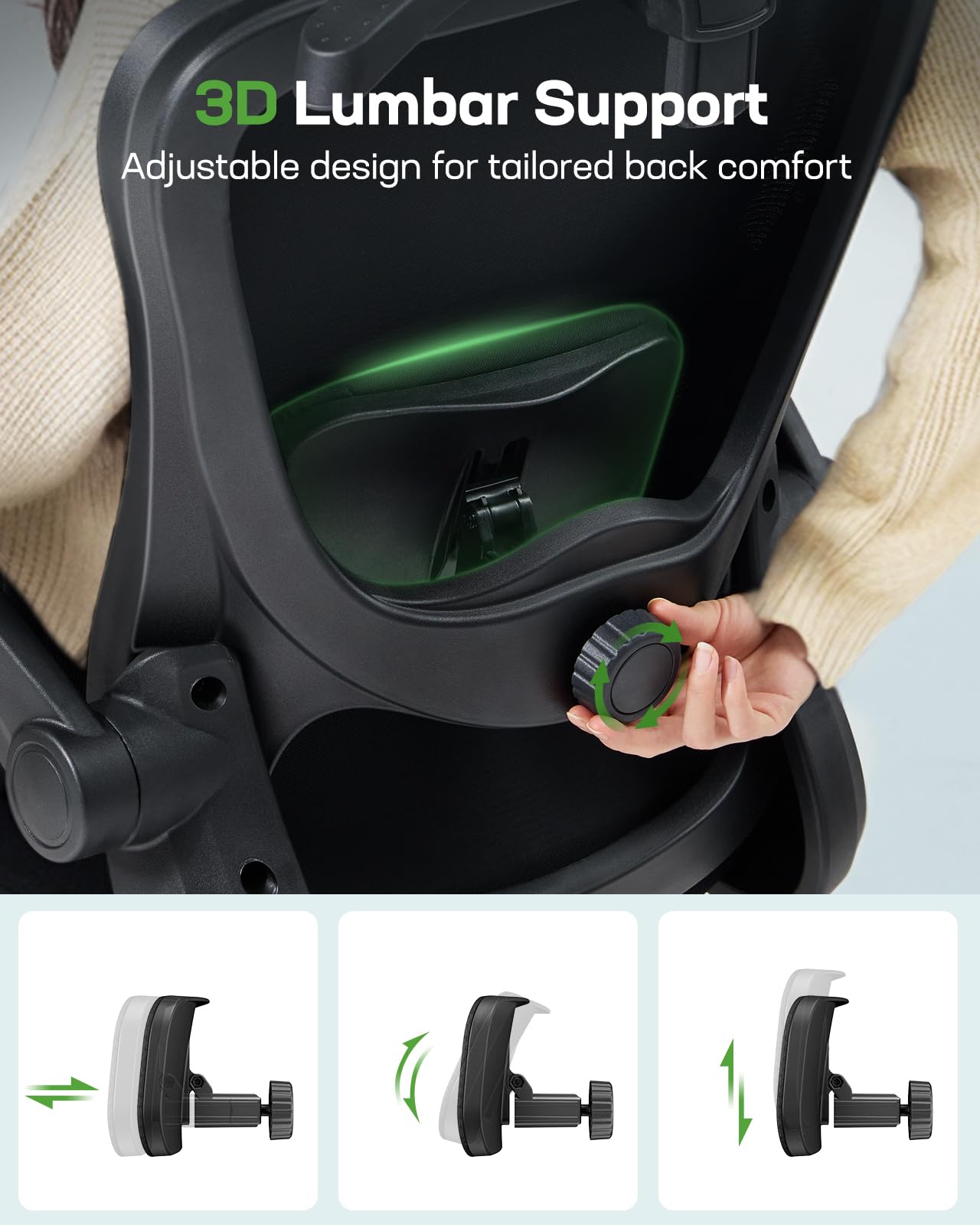 Ergonomic Office Chair: Ergonomic Gaming Chair with 3D Headrest, 3D Lumbar Support, Flip-up Armrests, High Back Adjustable Desk Chair with 90-120° Tilt Lock, Thick Cushion (Black)