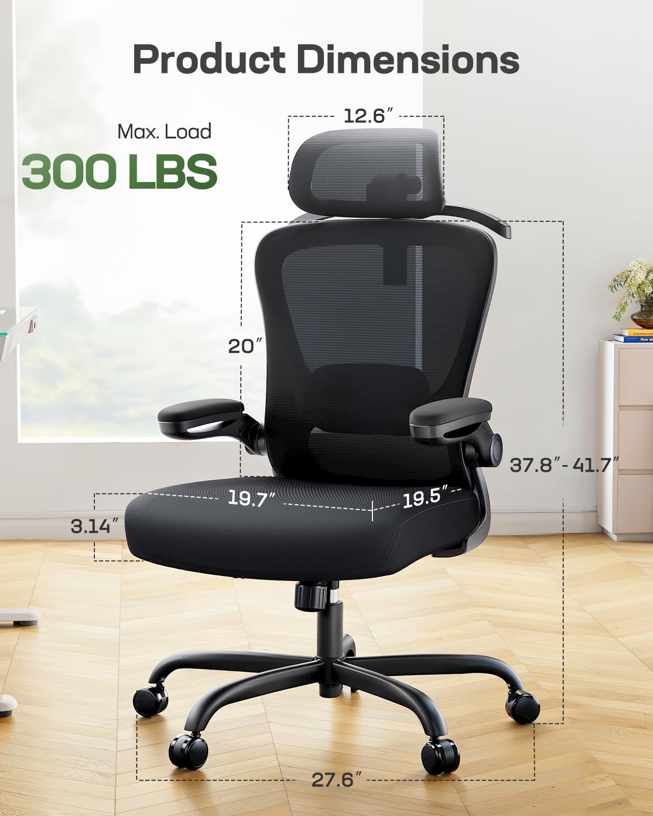 Ergonomic Office Chair: Ergonomic Gaming Chair with 3D Headrest, 3D Lumbar Support, Flip-up Armrests, High Back Adjustable Desk Chair with 90-120° Tilt Lock, Thick Cushion (Black)