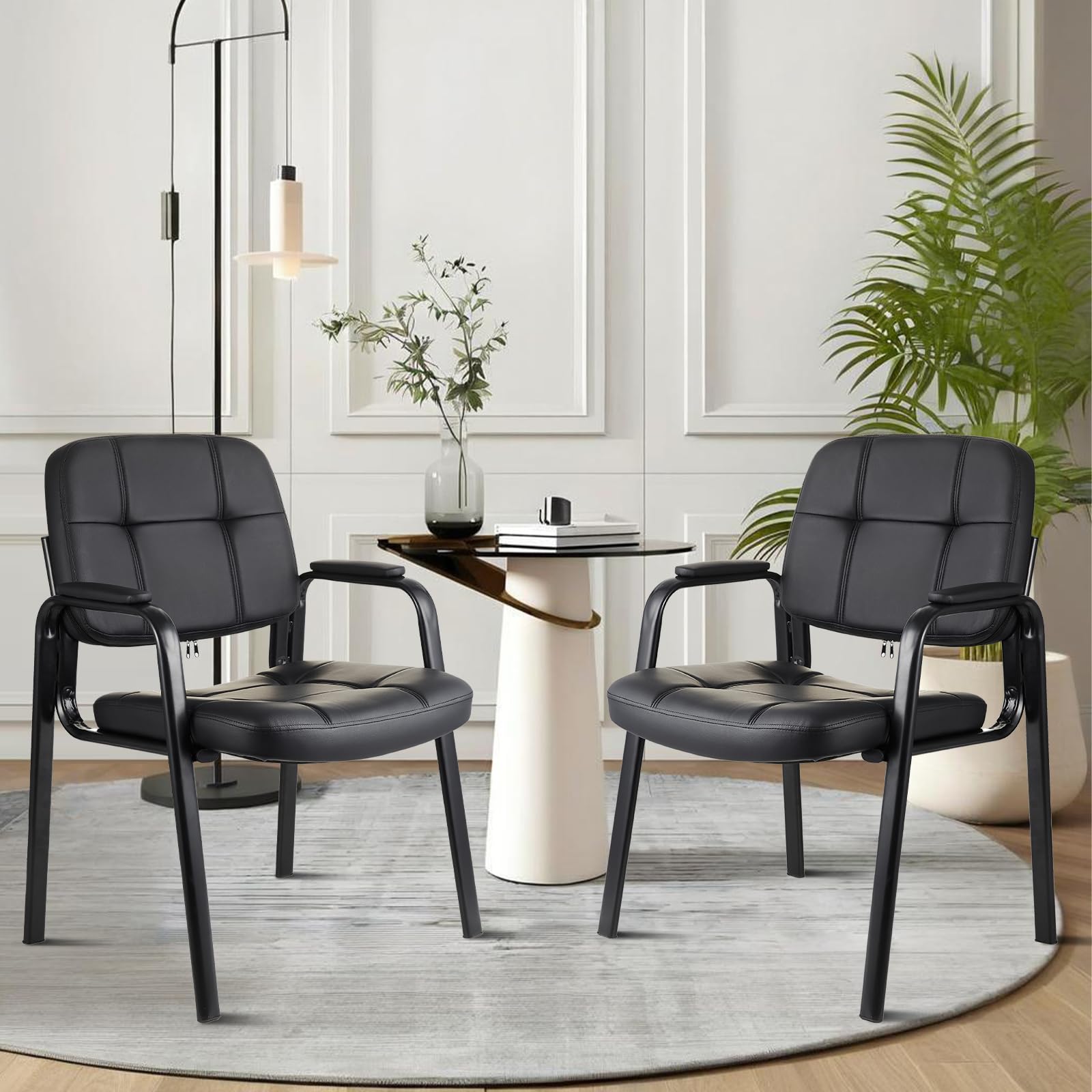 Waiting Room Guest Chair with Bonded Leather Padded Arm Rest for Office Reception and Conference Desk Black 4 Pack