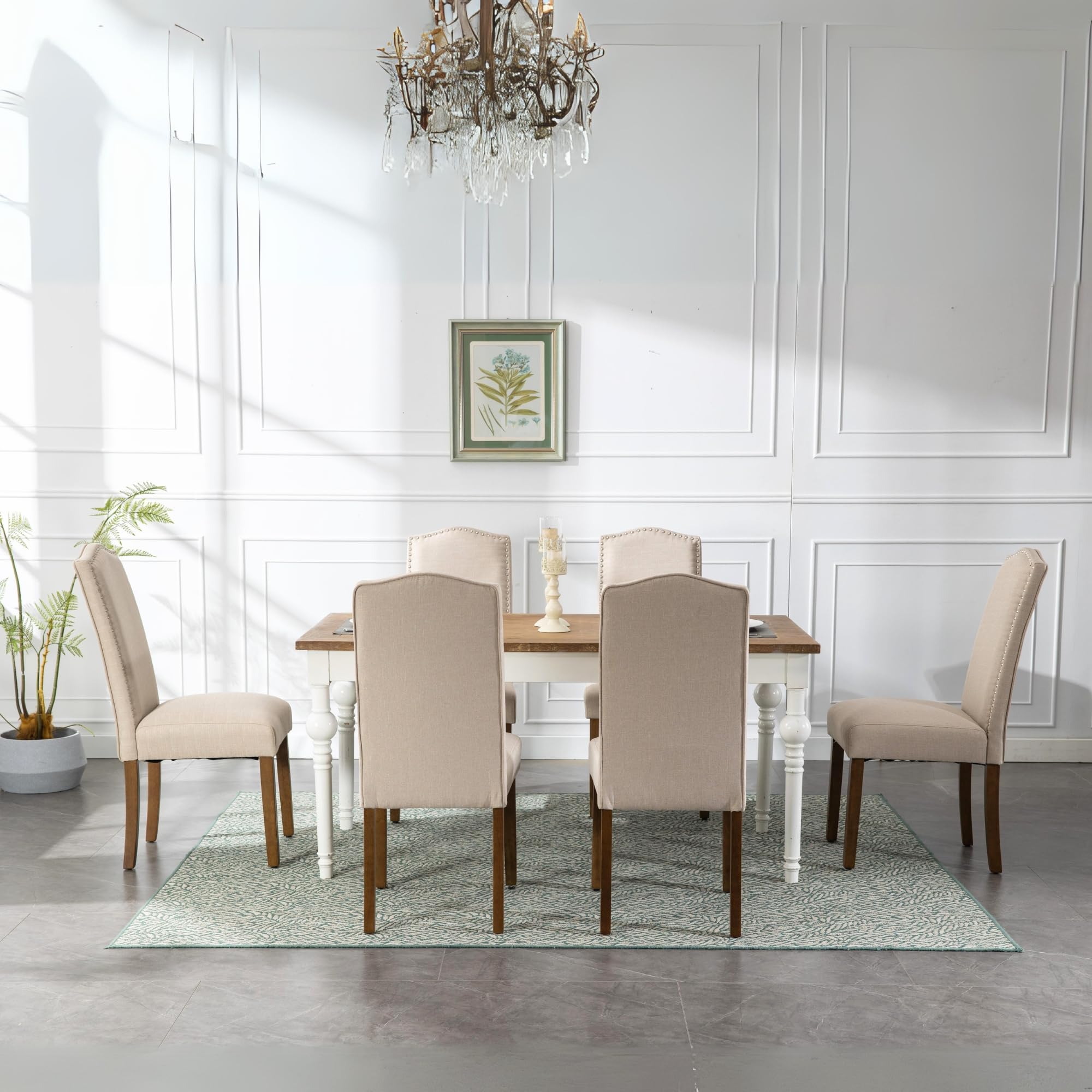 Stylish Upholstered Parsons Dining Chair Kitchen with Silver Nailhead Trim and Sturdy Solid Wood Legs
